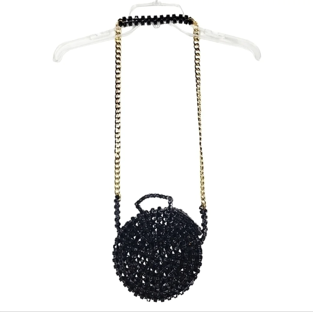 Beaded crossbody bag with chain black unique